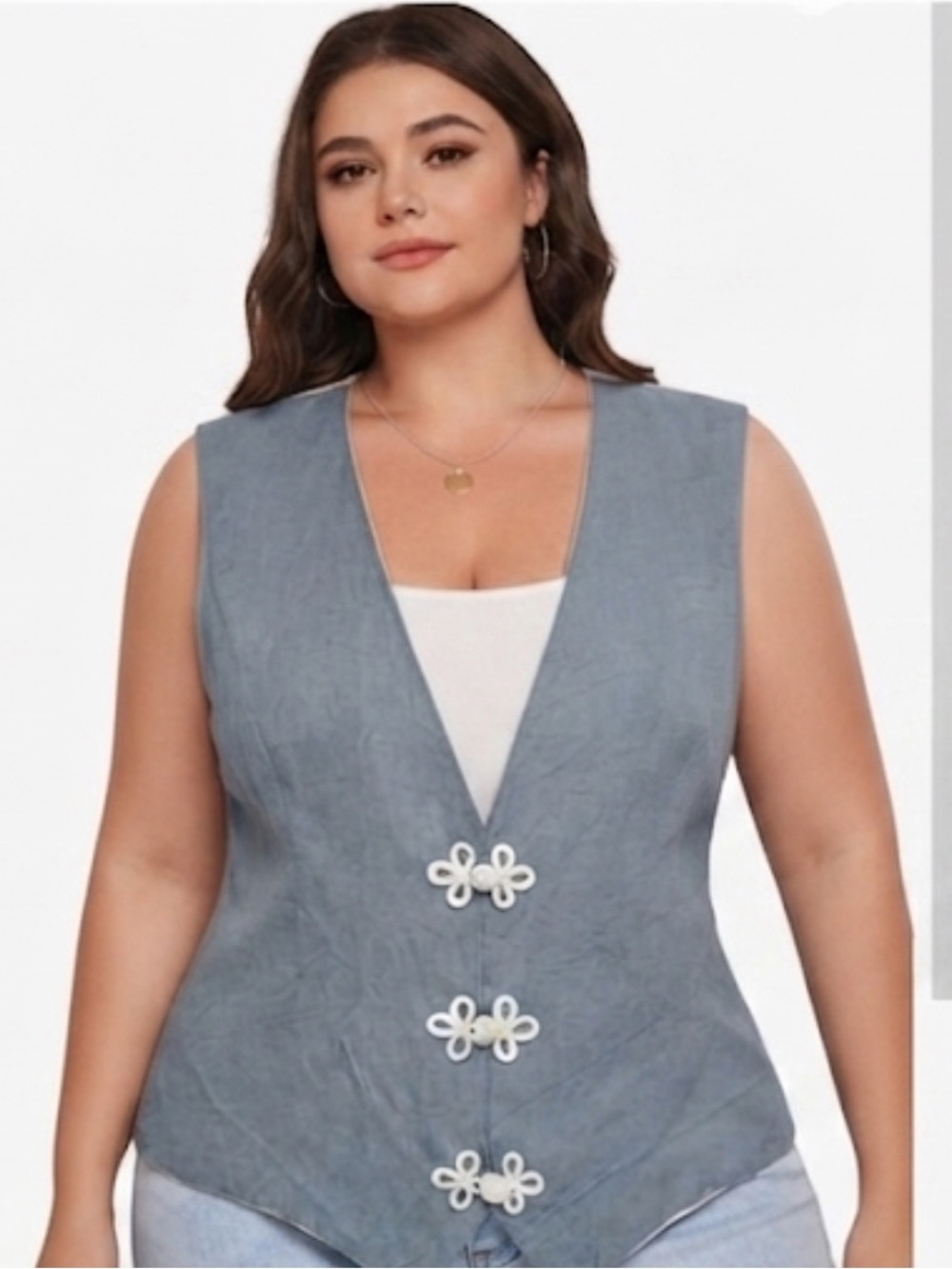 Plus size Light Blue Vest with Frog Closure Buttons